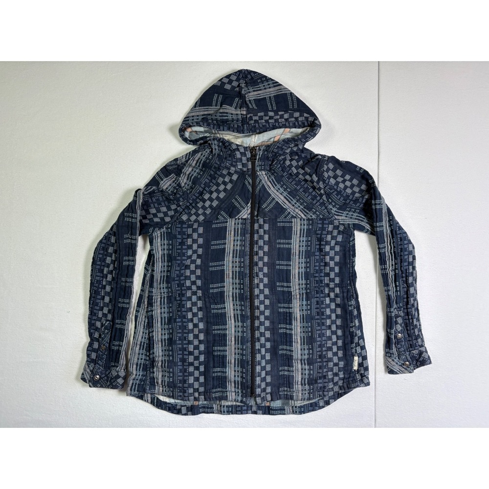 Woolrich Womens Navy Ikat Geometric Organic Cotton Full Zip Hooded Jacket Small